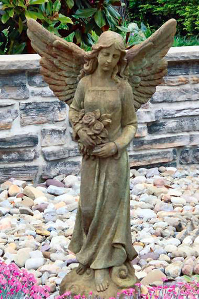 Angel with Roses Memorial Garden Statue Made in America Cast Stone